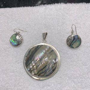 Sterling silver & abalone pendant & earrings set